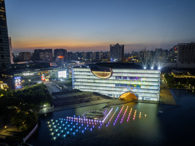 上海保利大剧院夜景夜晚嘉定新城航拍