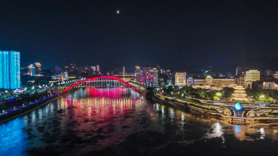 航拍四川宜宾金沙江戎州大桥夜景