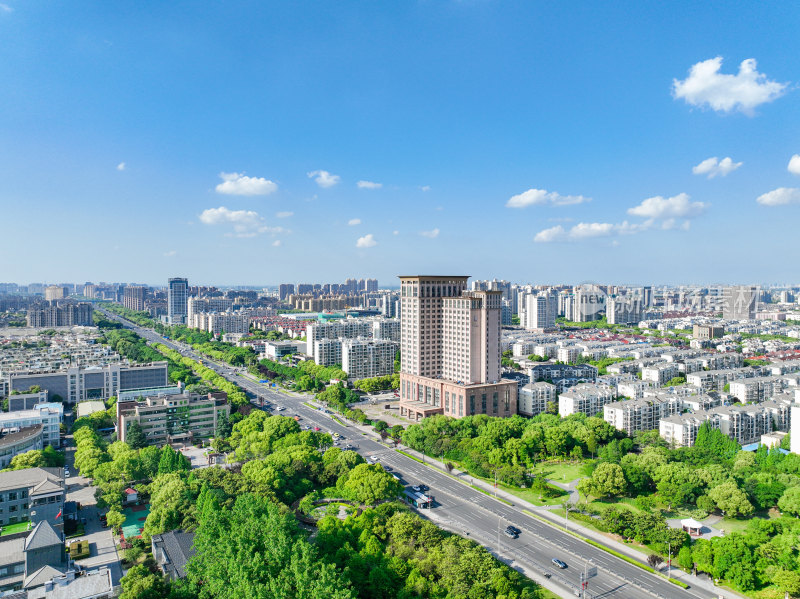 航拍江苏省苏州市昆山市城市风光