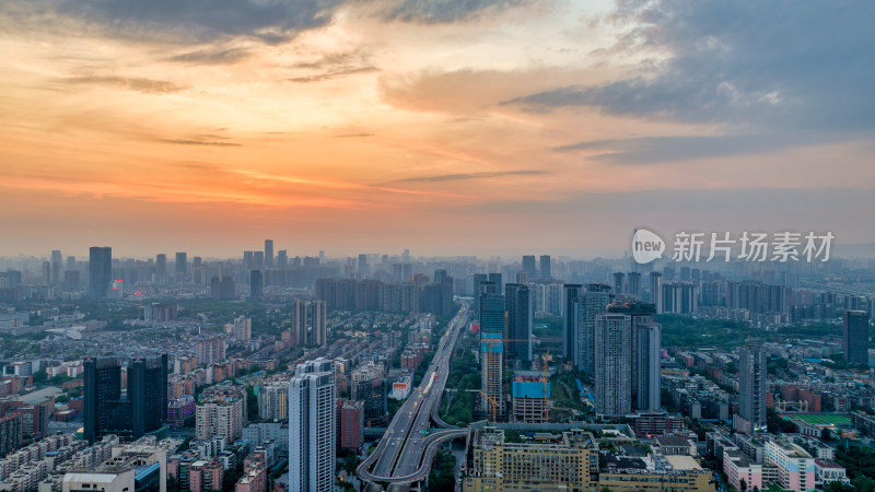 清晨成都二环高架城市航拍