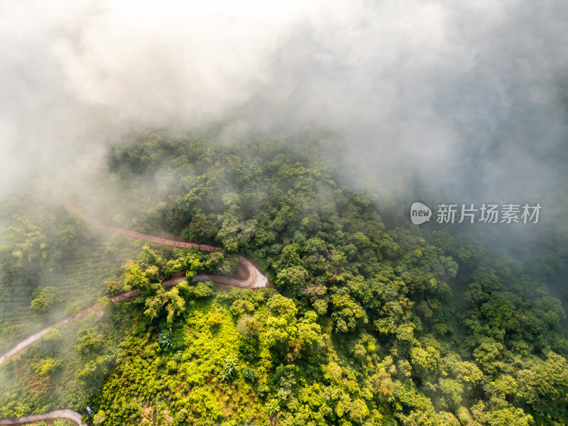 航拍云雾缭绕的山间公路