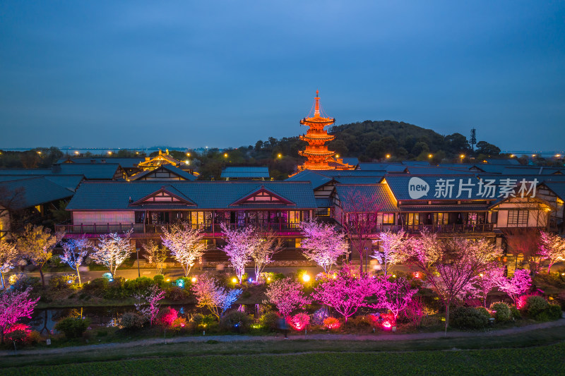 江南无锡拈花湾禅意小镇夜景樱花