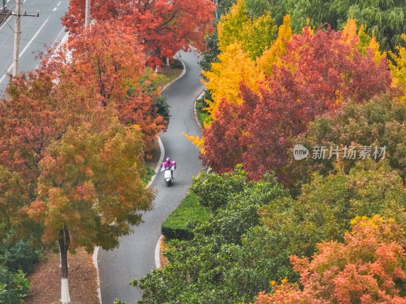 航拍昆山道路上的秋冬景色