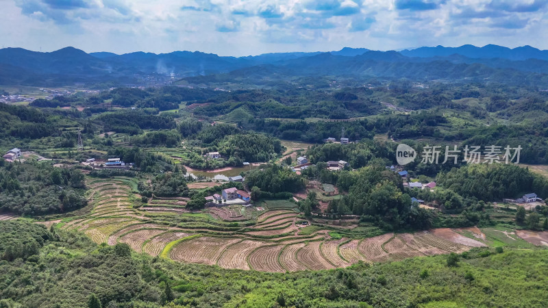 南方山川丘陵梯田农田航拍图