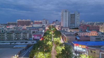 航拍甘肃张掖钟鼓楼夜景摄影图