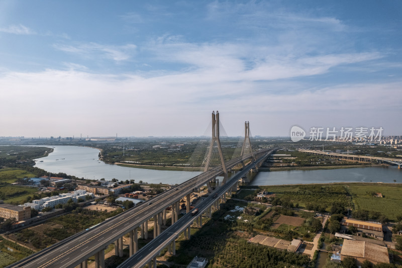 天津海河滨海大桥道路交通城市风光航拍