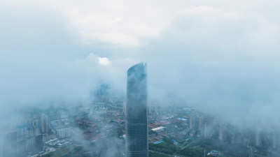 湖北武汉中心大厦附近阴云天气城市航拍