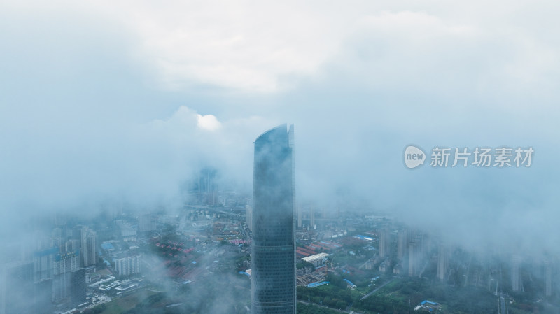 湖北武汉中心大厦附近阴云天气城市航拍
