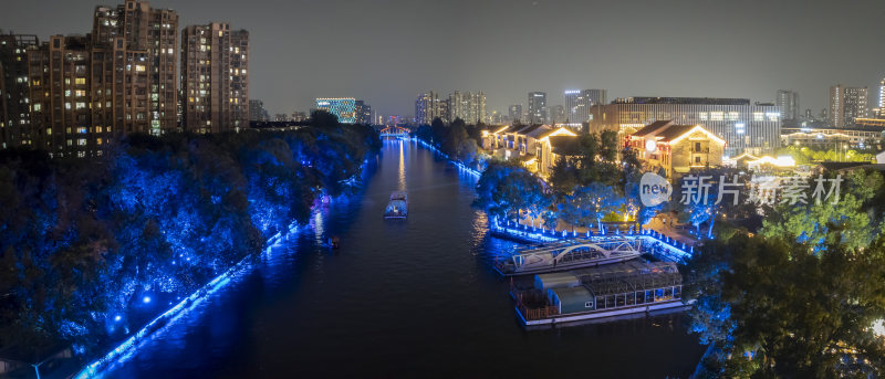 杭州拱墅区上塘河夜景航拍