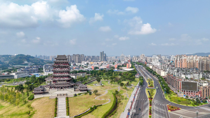 宜宾大溪口城市公园宜宾东楼航拍摄影图