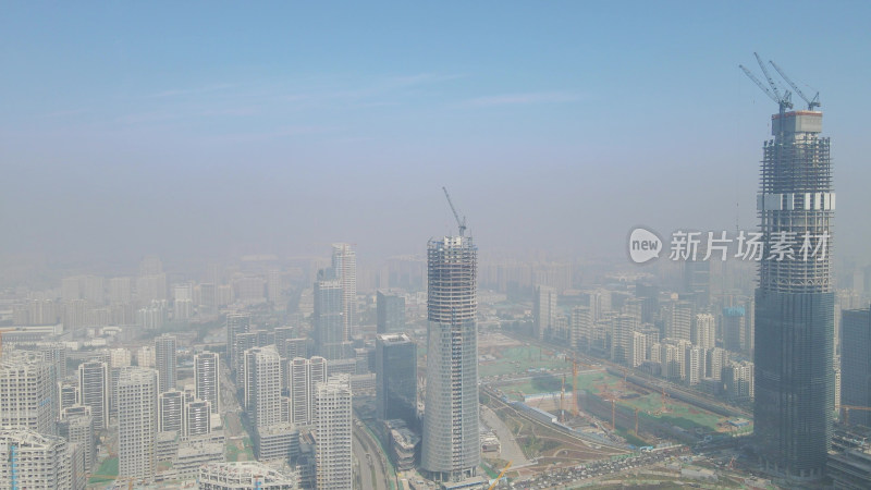 航拍山东济南奥体新城城市建设