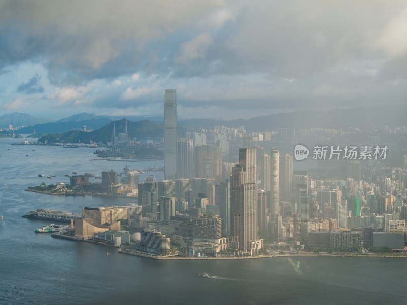 香港维多利亚港CBD中环夜景日出高空航拍