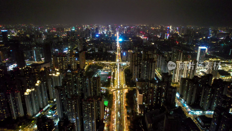 成都城市夜景交通航拍图