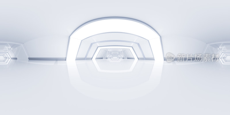 白色未来感隧道360度VR全景图3D渲染