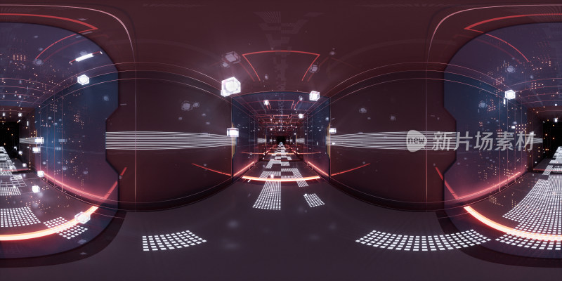 科技感线条空间隧道360度无缝全景3D渲染