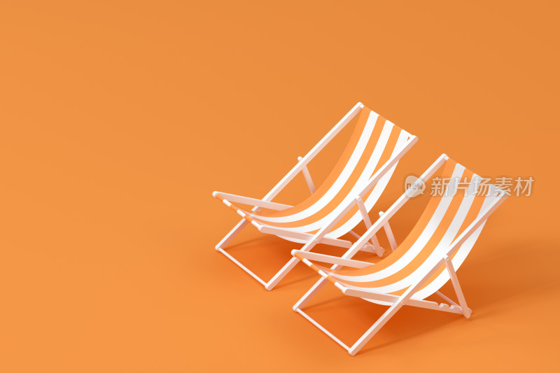 沙滩椅与空白背景 3D渲染