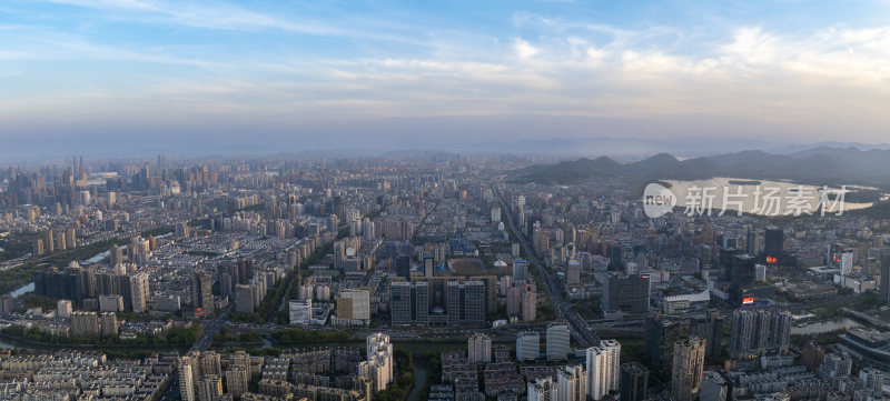 杭州城市景观风光与西湖航拍