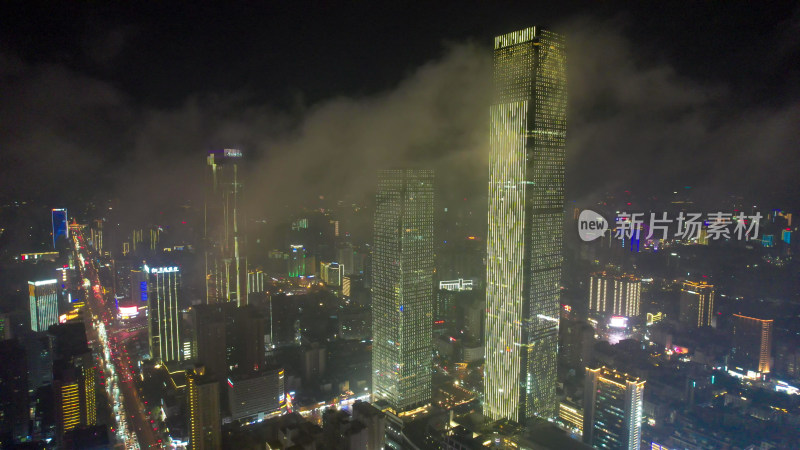 长沙夜景迷雾航拍图