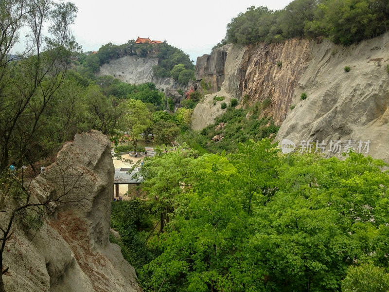 山林间岩石与植被景观