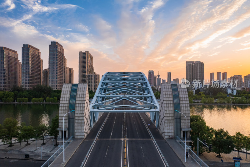 天津海河风景线国泰桥城市建筑日落夜景航拍