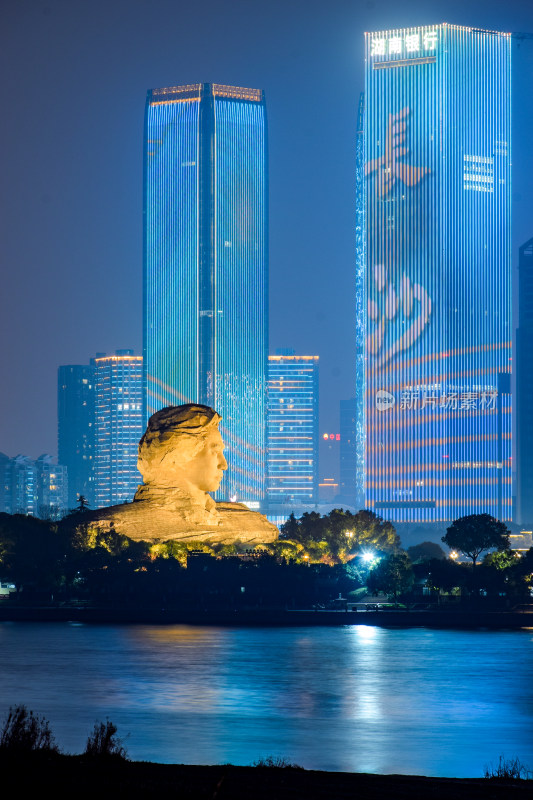 长沙橘子洲头夜景城市风光