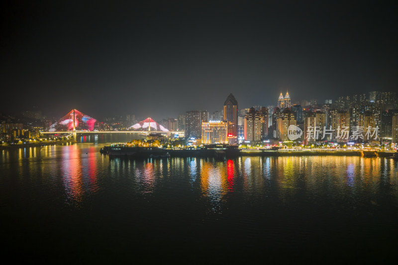 重庆市涪陵区城市夜景全景航拍