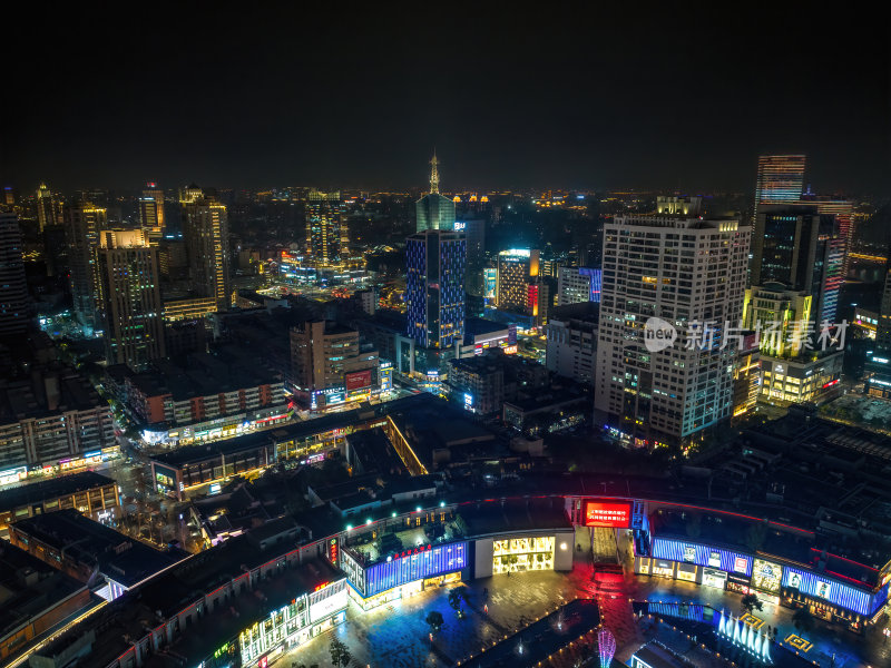 浙江宁波CBD城市光影日出夜景高空航拍