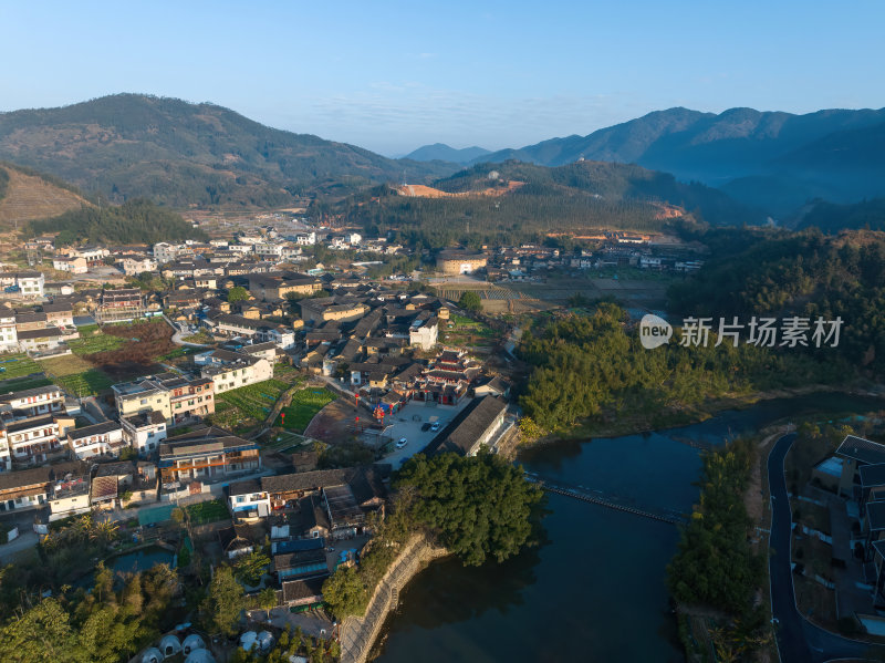 福建漳州永定云水谣客家土楼群建筑高空航拍