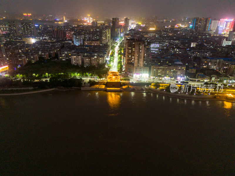 鄂州长江夜景航拍图