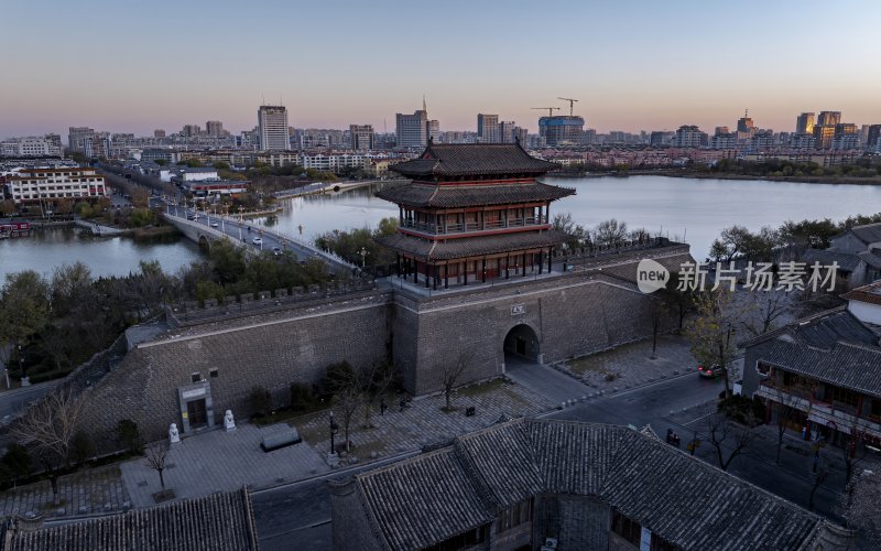 山东省聊城市东昌府区聊城古城航拍