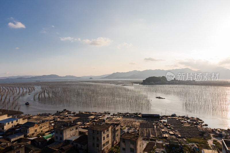 海上日落晚霞的福建霞浦沿海滩涂自然风光