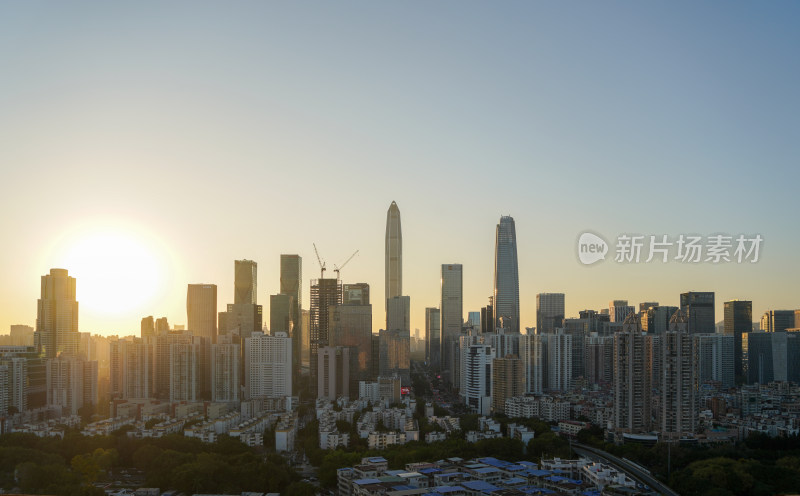 日出时分的现代化城市高楼全景