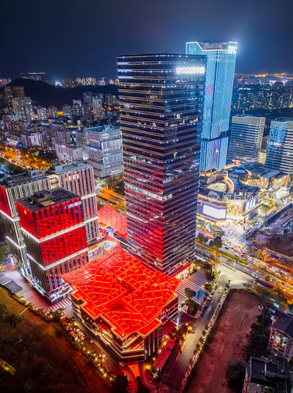 海南三亚迎宾路日落晚霞璀璨自贸港城市夜景