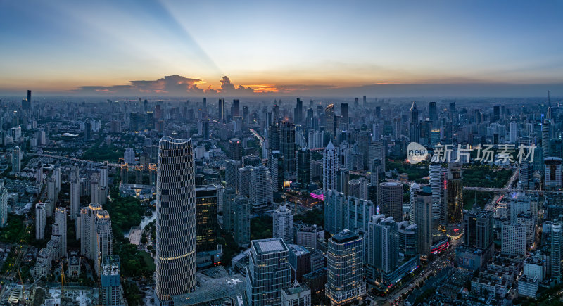 航拍上海浦西CBD高楼群夜景亮化