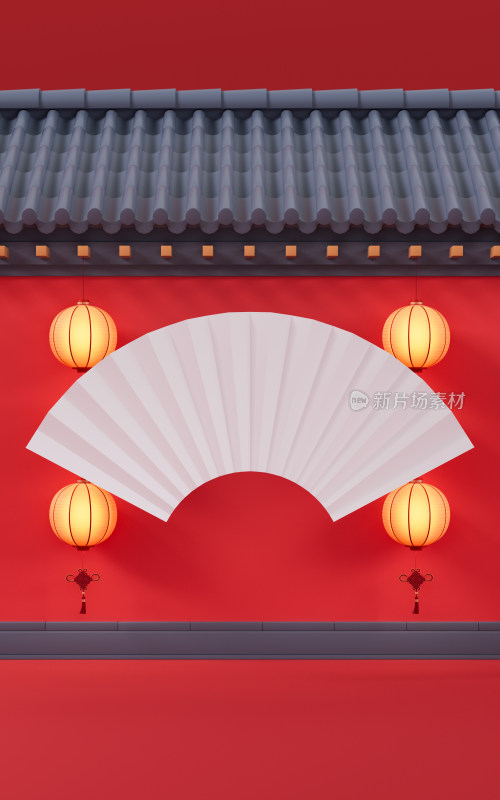 中国风古典红墙建筑3D渲染
