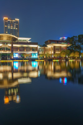 佛山千灯湖公园大观博物馆现代建筑夜景灯光