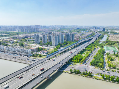 航拍昆山城市风光建筑大景