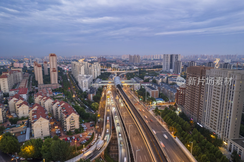 天津海河海津大桥交通城市夜景日落晚霞风光