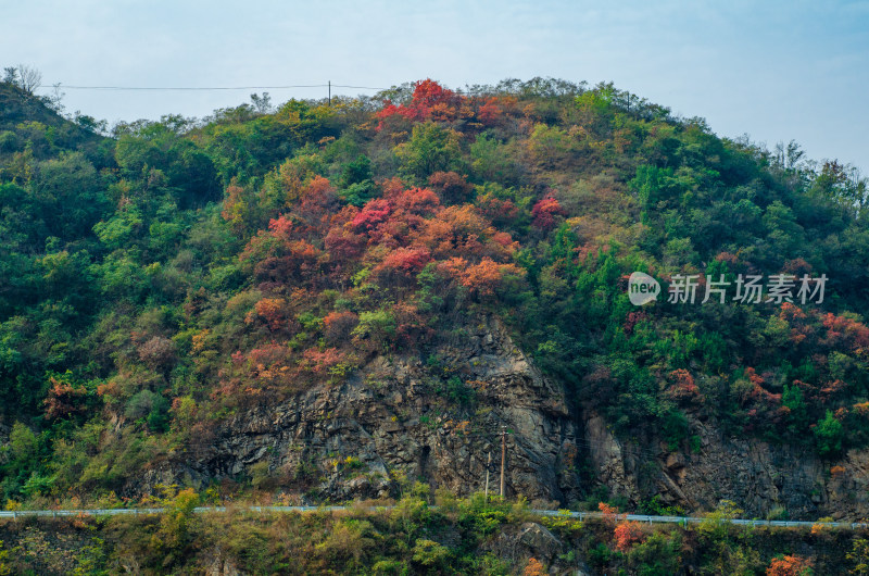 河南洛阳白云山，河岸秋天风景