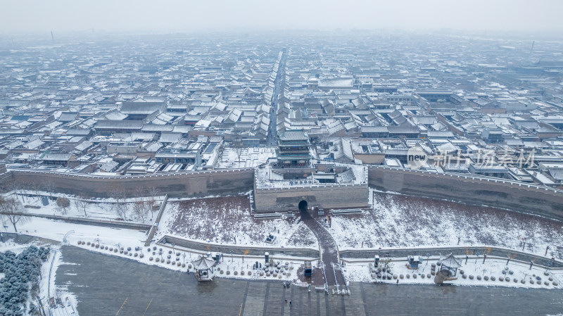 山西晋中平遥古城雪景航拍风景宣传