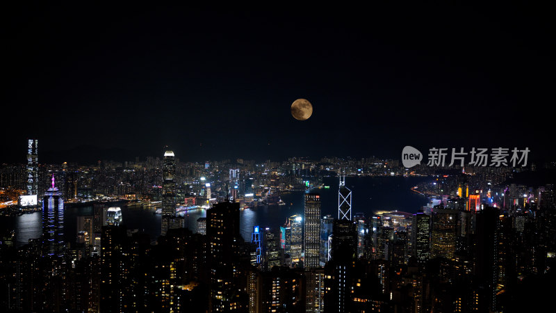 香港中秋月亮城市照片摄影太平山上赏月夜景