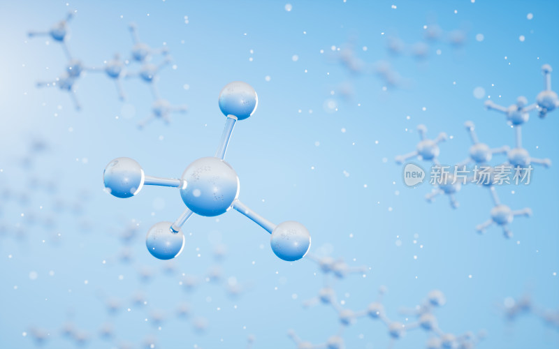 蓝色的微观分子3D渲染