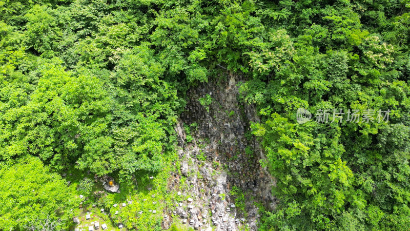 航拍湖北神农架官门山景区悬崖蜂箱