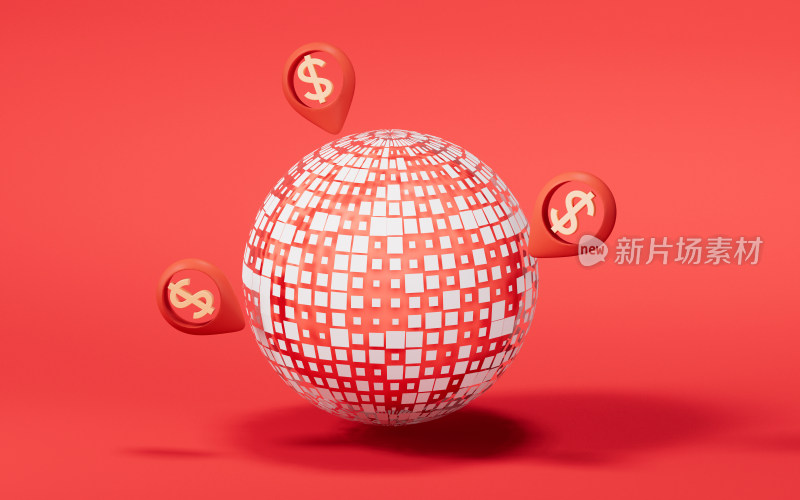 金钱符号与全球化概念3D渲染