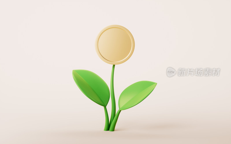 生长的植物与金币3D渲染