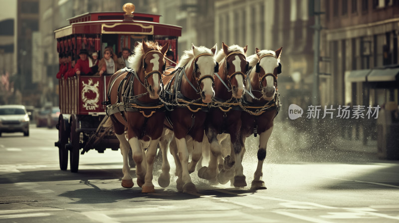 街道上马拉车行驶的场景