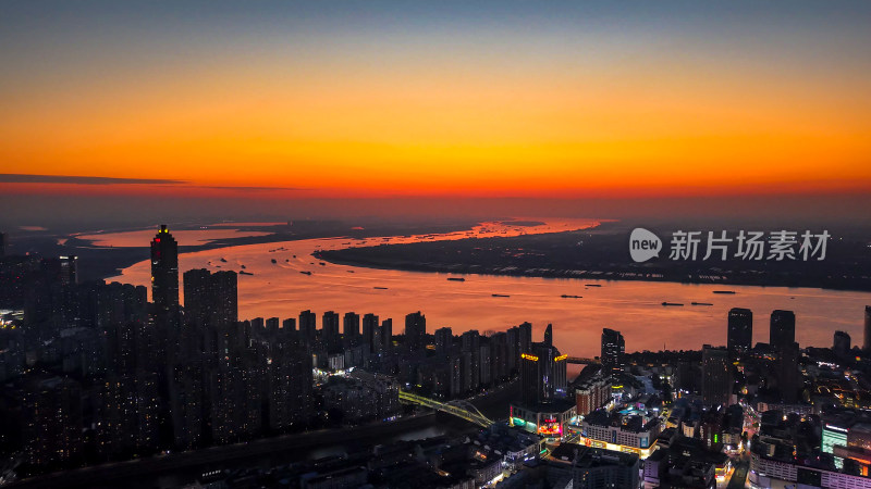 安徽芜湖城市晚霞夜景灯光航拍