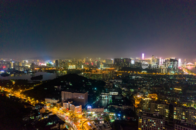 湖南长沙湘江两岸夜景灯光航拍摄影