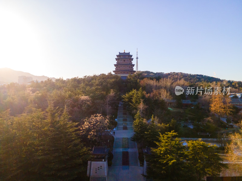 威海环翠楼中式古建筑塔楼全景