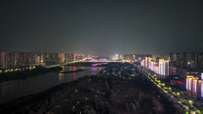 陕西宝鸡渭河两岸夜景灯光航拍图